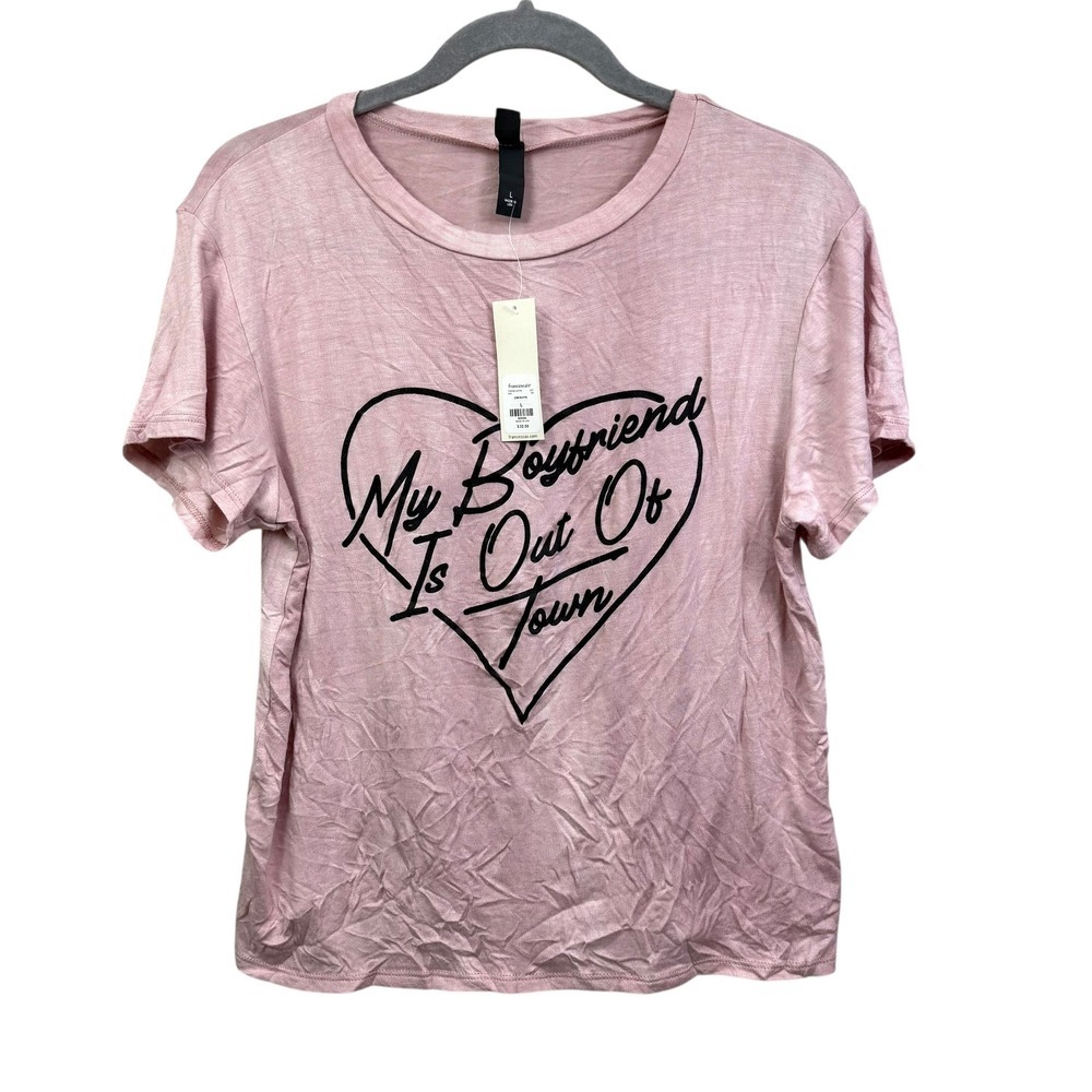 Francesca's Women T Shirt Top My Boyfriend Is Out Of Town Short Sleeve Pink L*